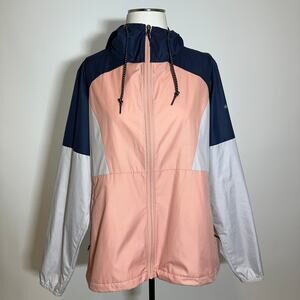 Columbia Side Hill Windbreaker Jacket Womens Size Large L Pink Blue Hooded Rain